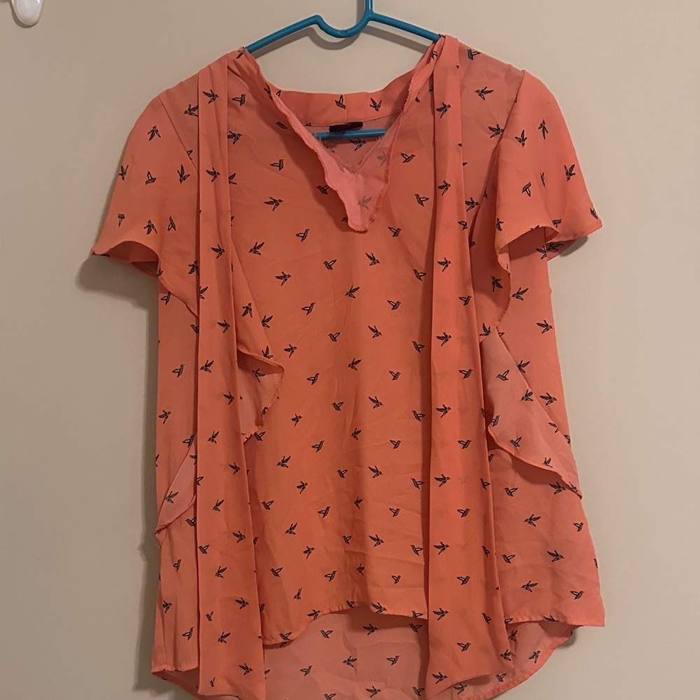 Worthington Coral Bird Pattern Blouse